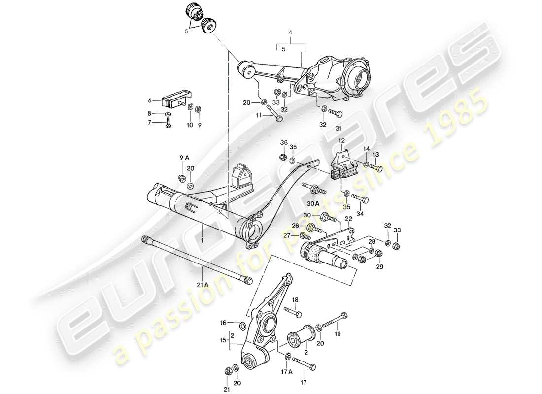 porsche 1988 (924s) hinterachsträger - hinterachslenkung ersatzteildiagramm