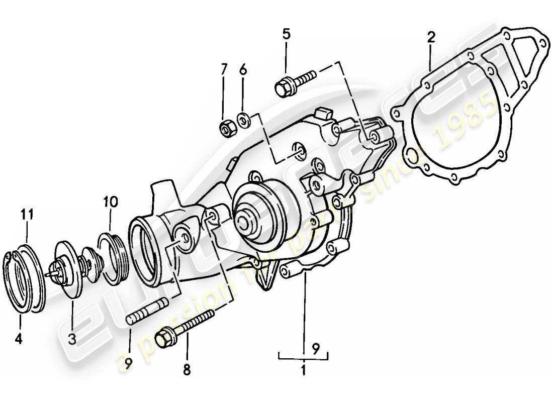 porsche 1988 (924s) wasserpumpe teilediagramm