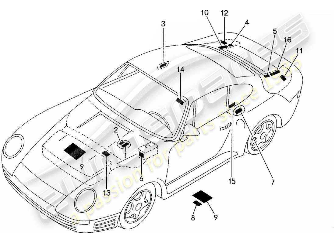 porsche 1987 (959) zeichen/hinweise teilediagramm