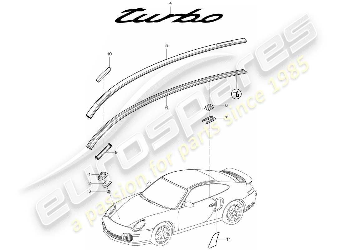 porsche 2009 997-2 turbo / gt2 namensschilder ersatzteildiagramm