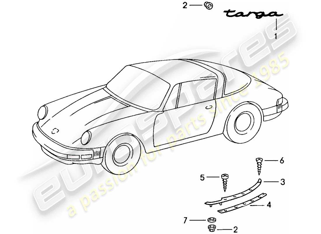 porsche 1984 (911) dekorative beschläge ersatzteildiagramm