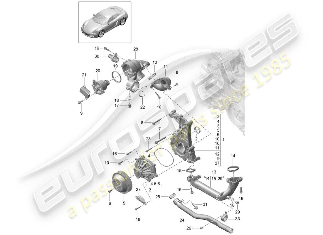 porsche 2016 (981 cayman) wasserpumpe teilediagramm