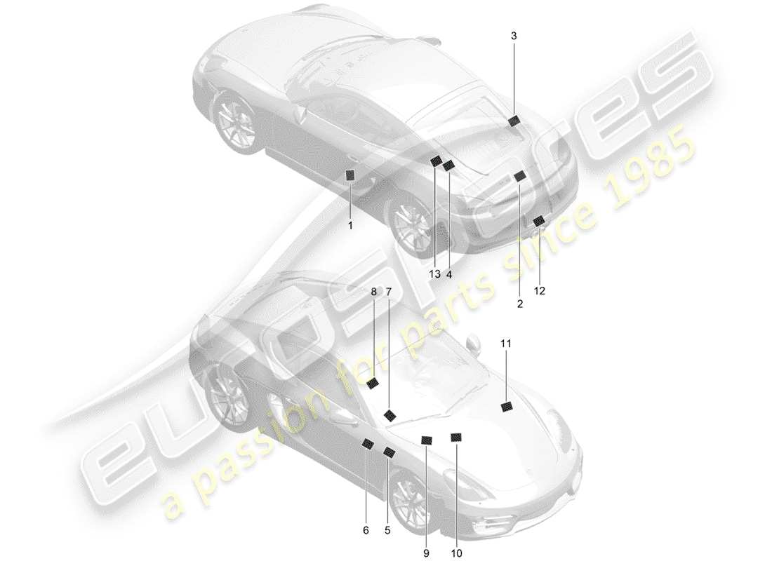 porsche 2016 (981 cayman) zeichen/hinweise teilediagramm