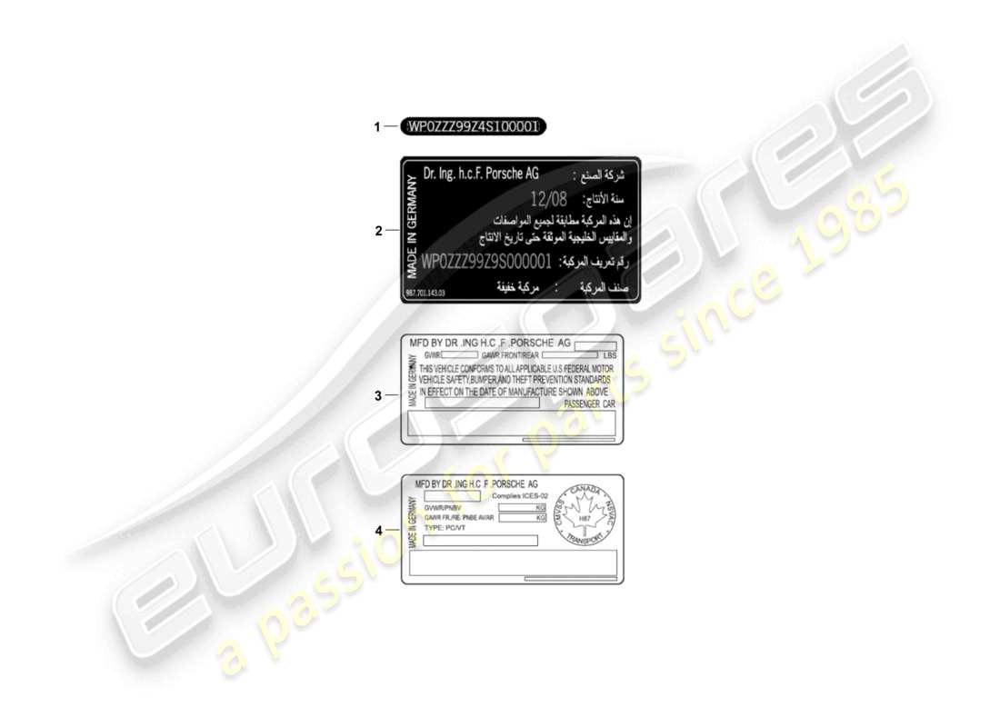 porsche 2007 (987 cayman) schilder/hinweise teilediagramm