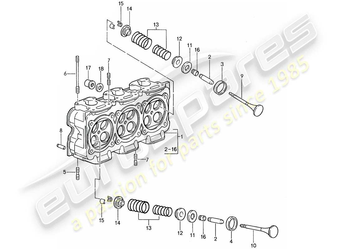 porsche 1987 (959) zylinderkopf teilediagramm