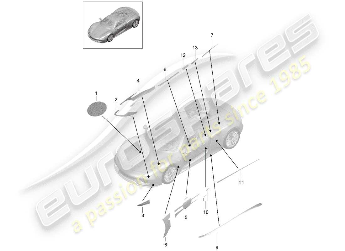 porsche 2015 (918 spyder) trim foil ersatzteildiagramm
