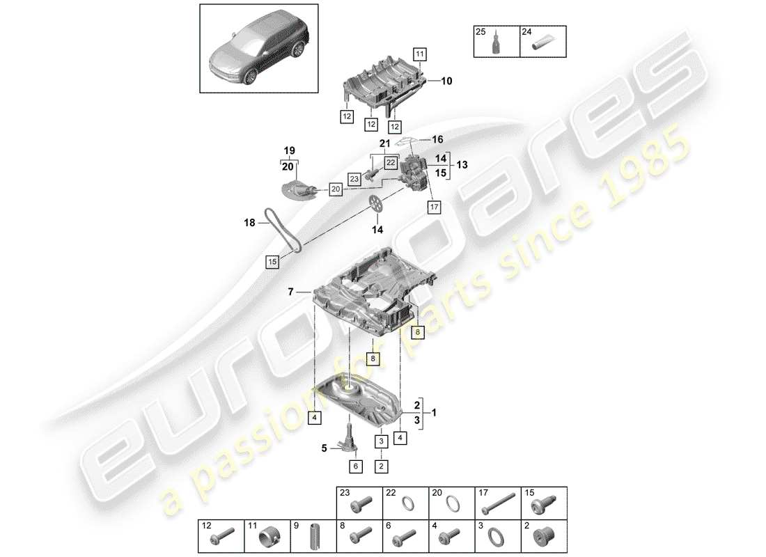 porsche 2020 (cayenne e3 9ya/9yb) ölleitendes gehäuse ersatzteildiagramm