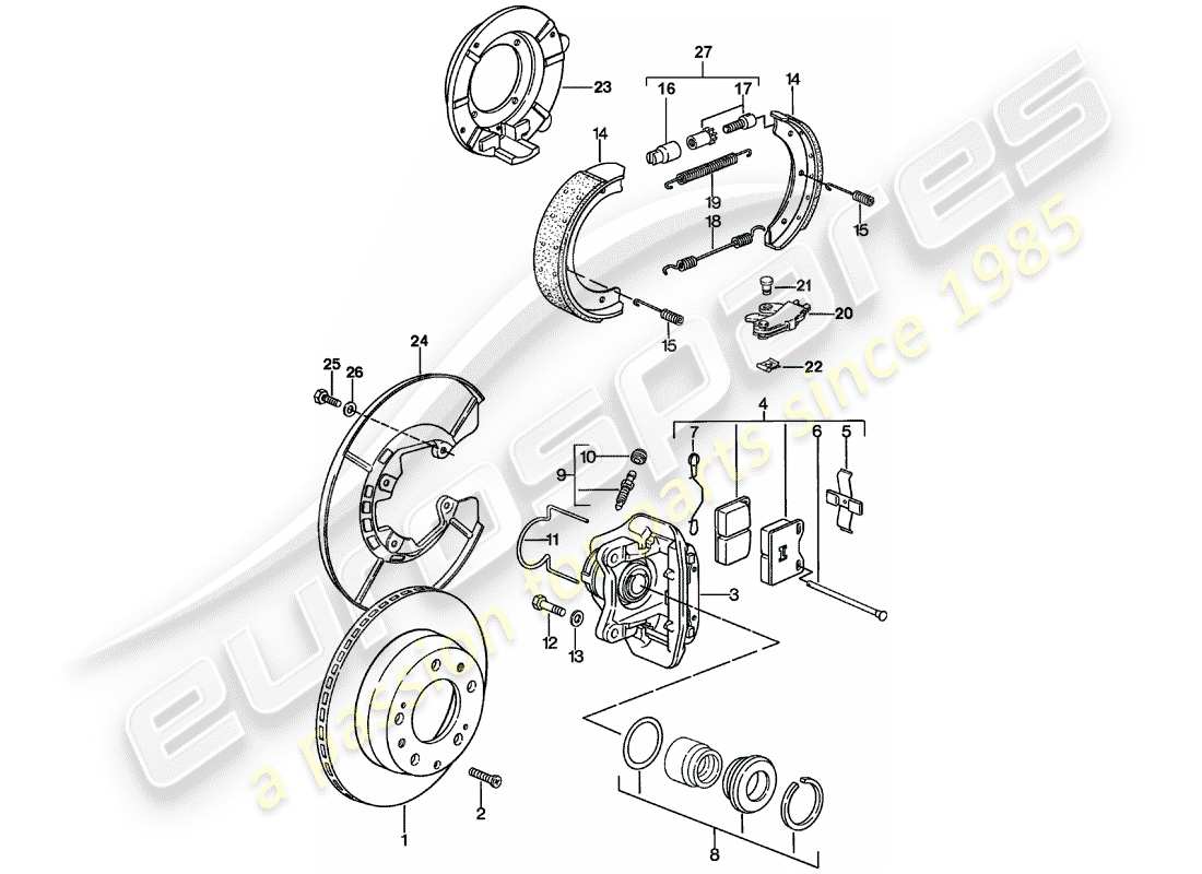 porsche 1979 (924) scheibenbremsen - hinterachse ersatzteildiagramm