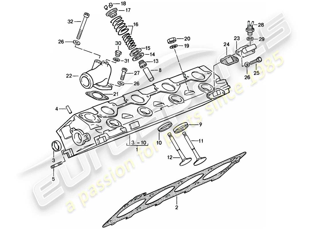 porsche 1982 (944) zylinderkopf - ventile ersatzteildiagramm