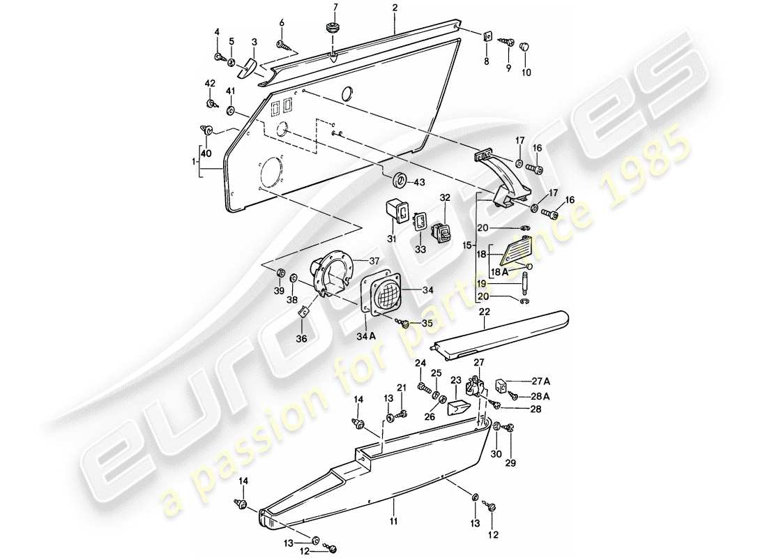 porsche 1987 (911) innenausstattung - türen ersatzteildiagramm