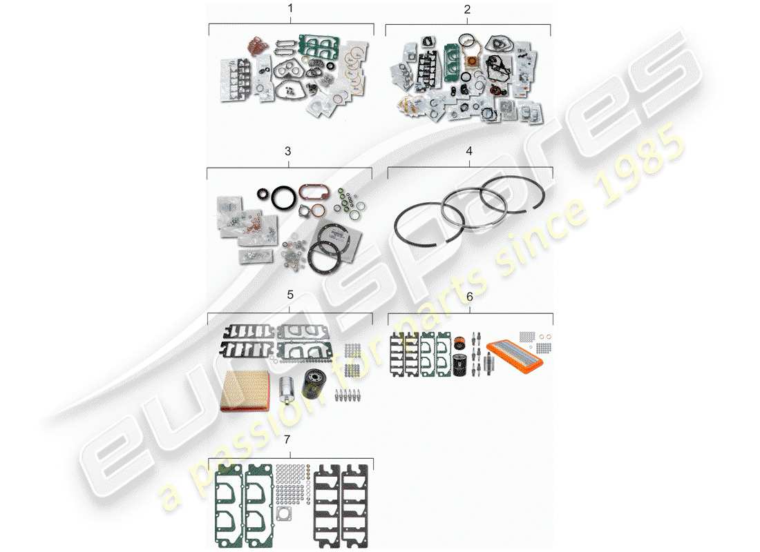 porsche 1985 (911) dichtungssatz - reparatursatz - wartungssatz ersatzteildiagramm