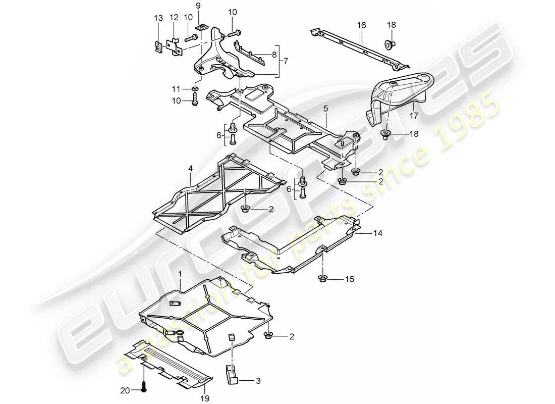 porsche 2003 (996) verkleidungen - für - unterboden ersatzteildiagramm
