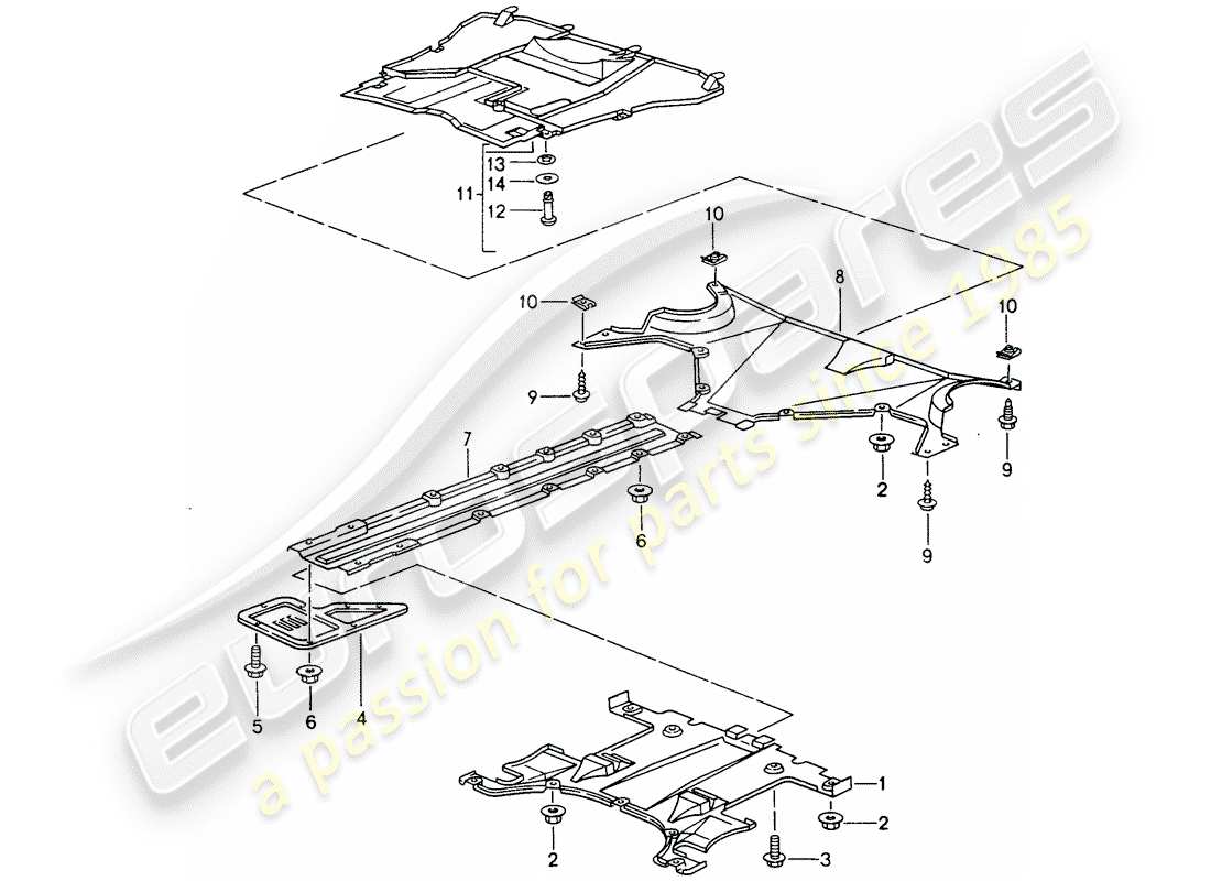 porsche 1994 (993) abdeckung - für - unterboden ersatzteildiagramm
