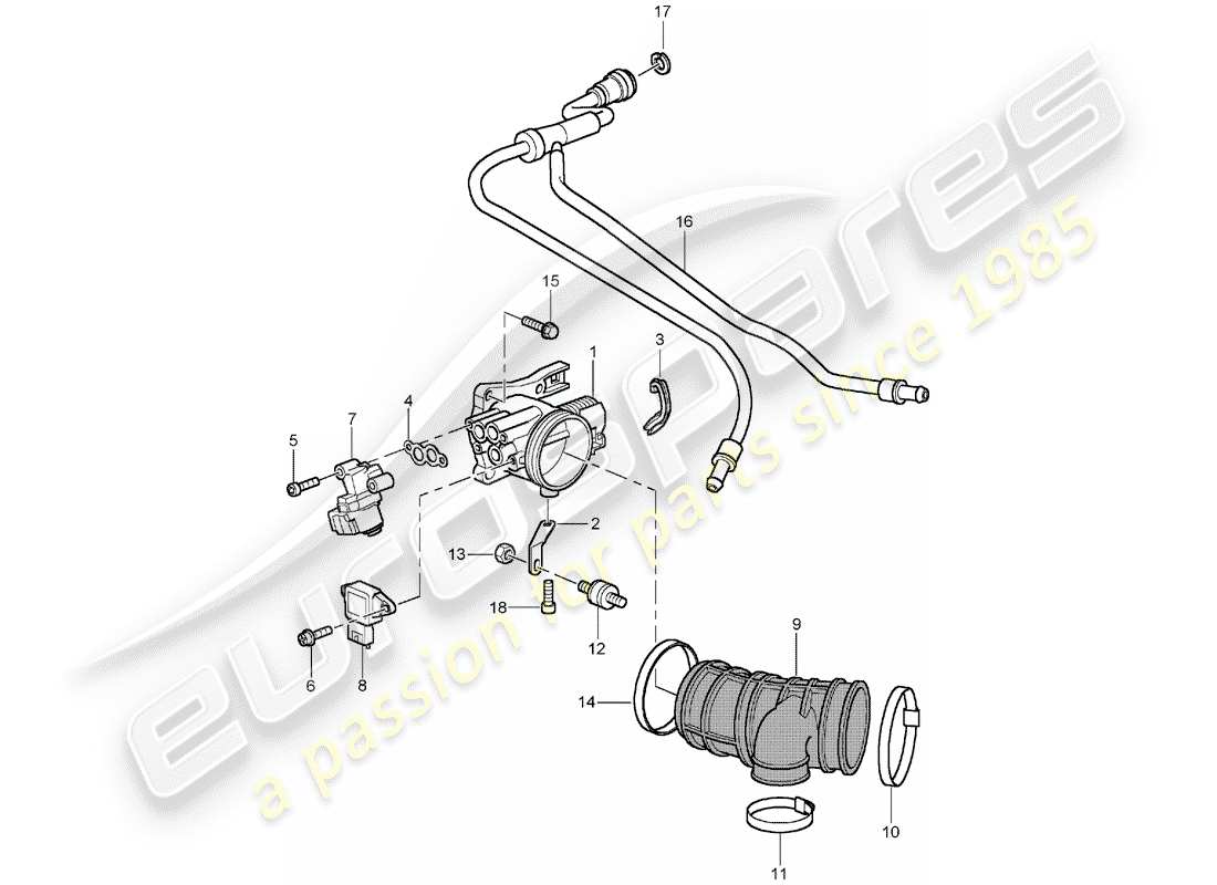 porsche 2001 (996) drosselklappengehäuse - teilediagramm