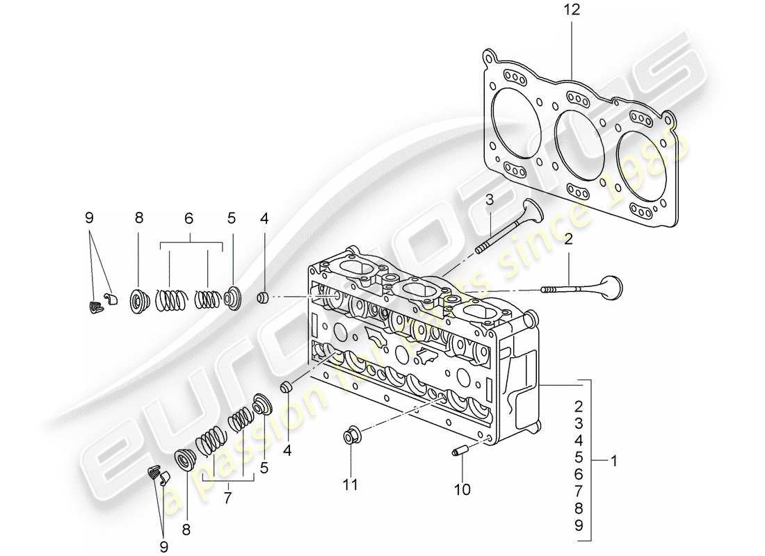 porsche 2008 (997-1 turbo / gt2) zylinderkopf teilediagramm