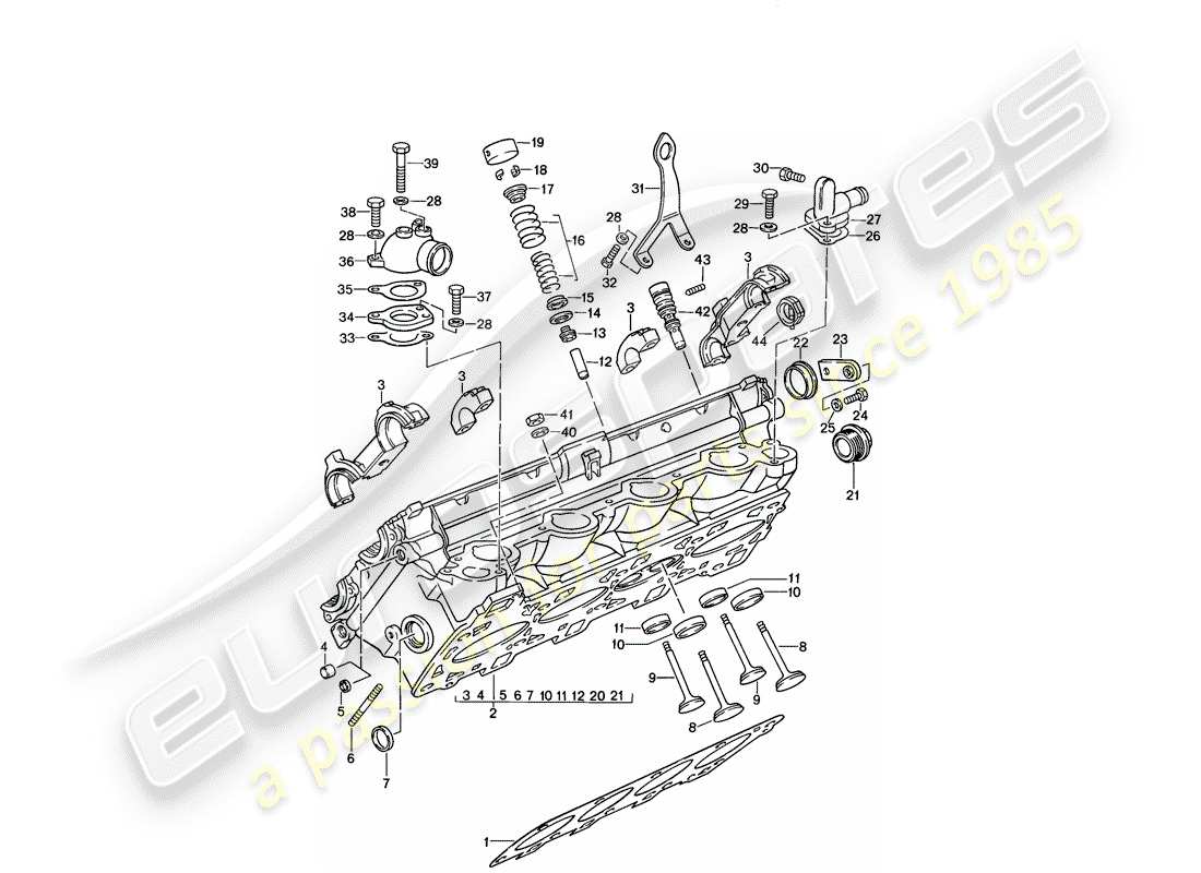 porsche 1988 (944) zylinderkopf - ventile ersatzteildiagramm