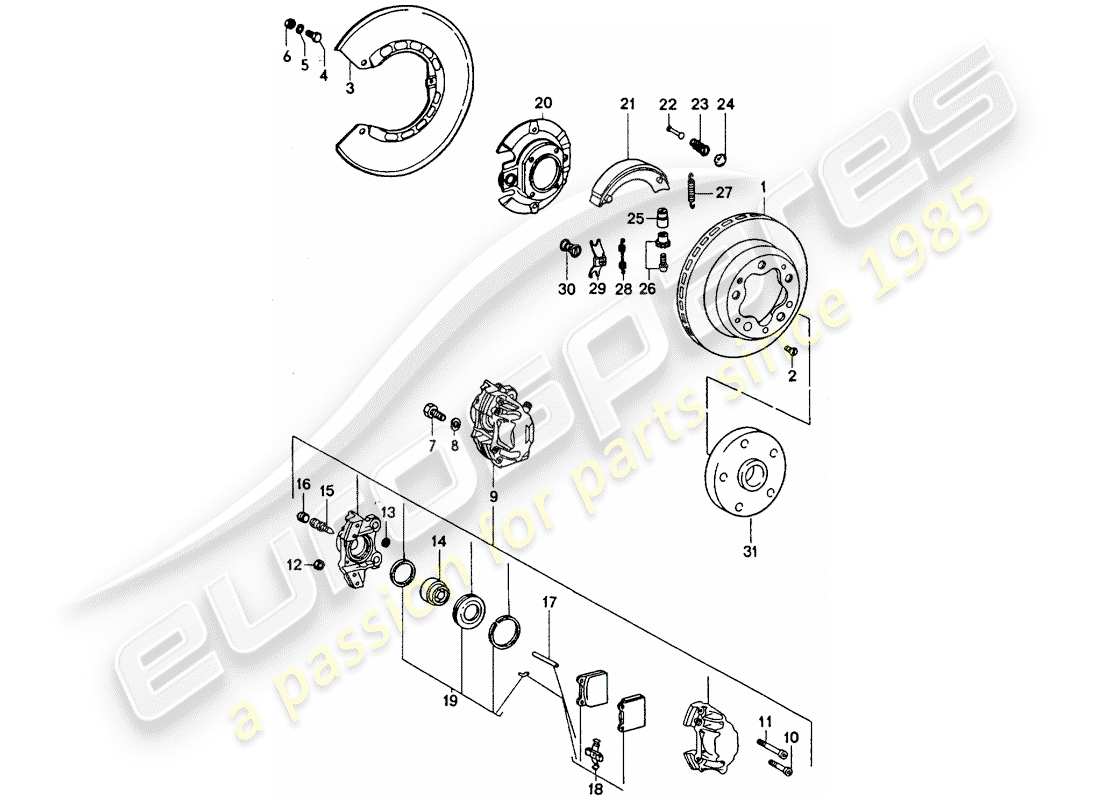 porsche 1977 (911 turbo) scheibenbremsen - handbremse ersatzteildiagramm