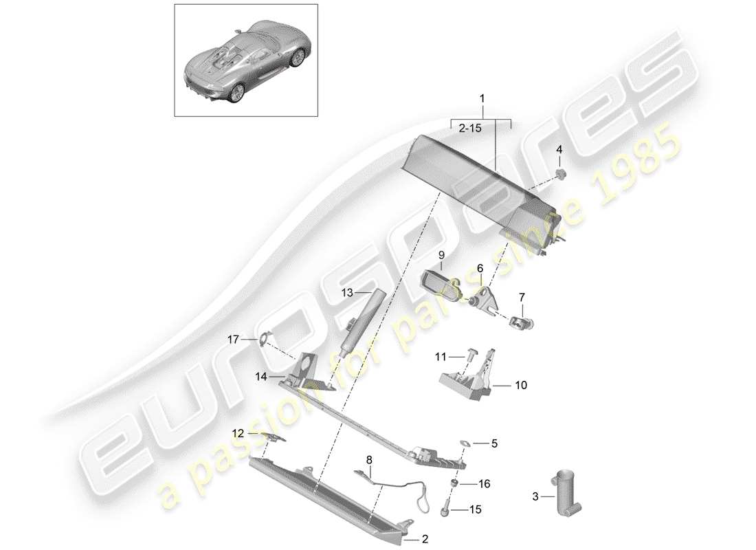 porsche 2015 (918 spyder) handschuhfach-ersatzteildiagramm