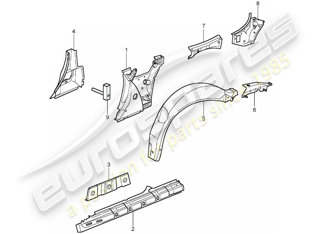 porsche 2003 (996) seitenwand teilediagramm