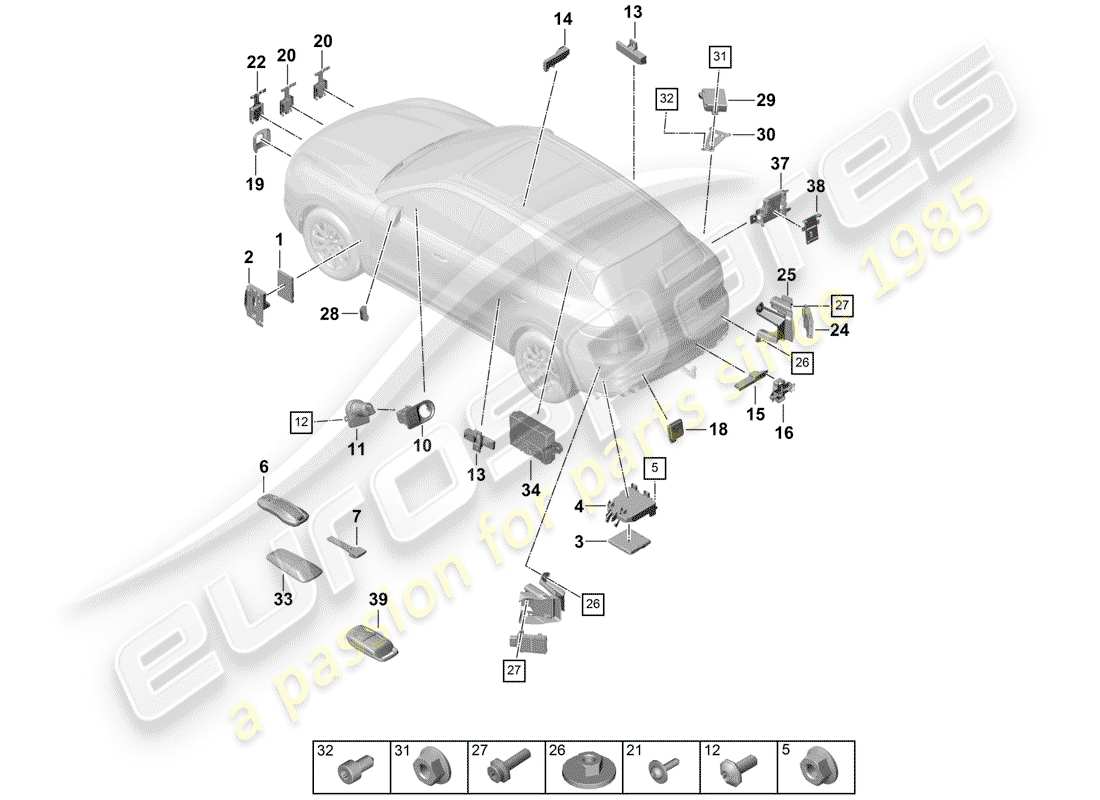 porsche 2020 (cayenne e3 9ya/9yb) steuergeräte ersatzteildiagramm