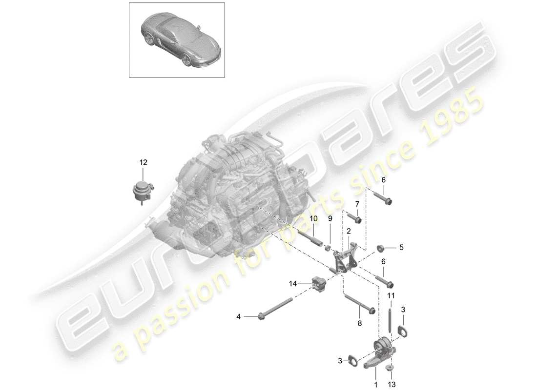 porsche 2014 (981 boxster) motoraufhängung teilediagramm