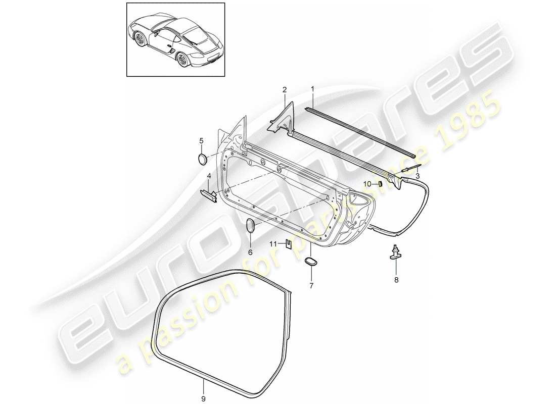 porsche 2010 (987 cayman) türdichtung ersatzteildiagramm