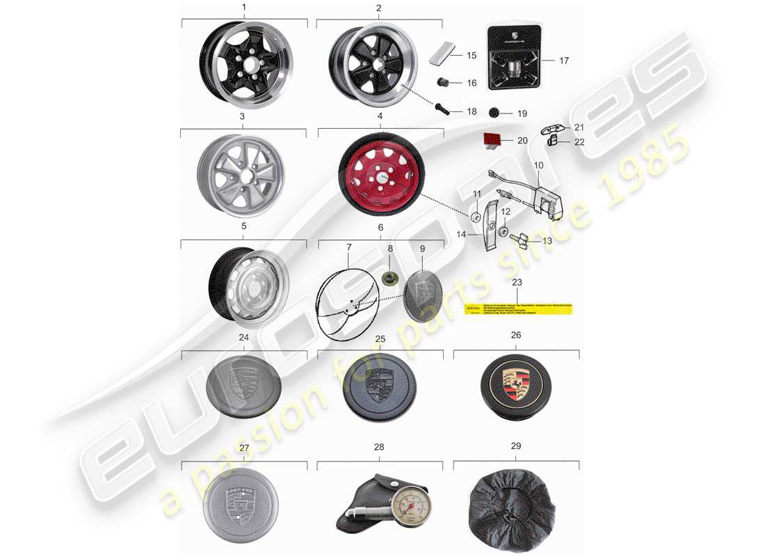 porsche 1976 (911) räder ersatzteildiagramm