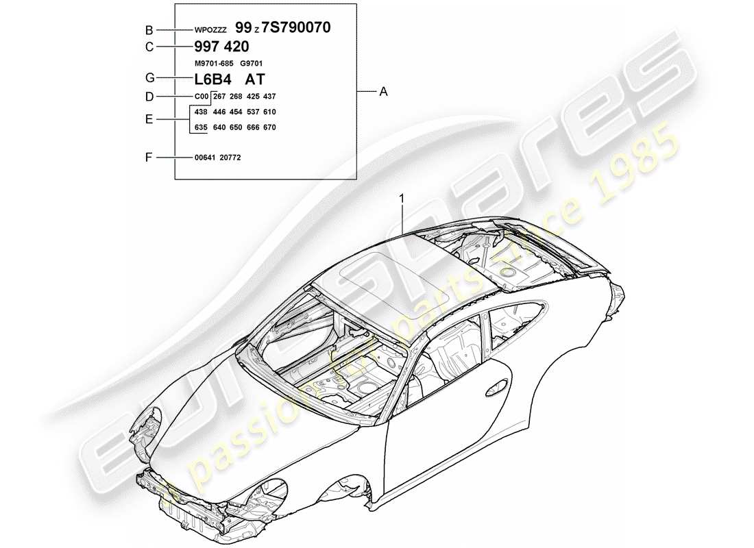 porsche 2008 (997-1 gt3) karosserie - teilediagramm