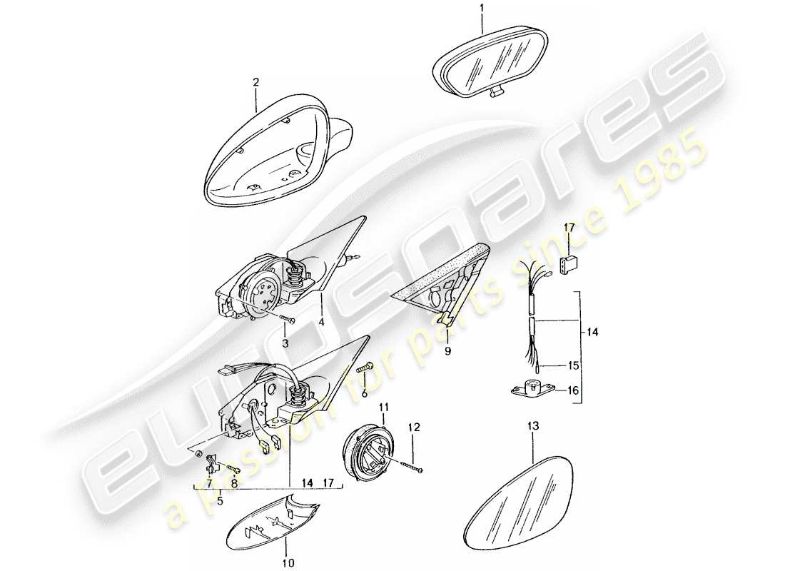 porsche 2005 (996 turbo / gt2) rückspiegel innen - rückspiegel teilediagramm
