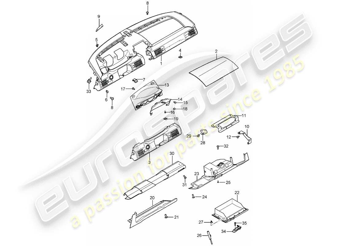 porsche 2005 (carrera gt) dashboard-ersatzteildiagramm