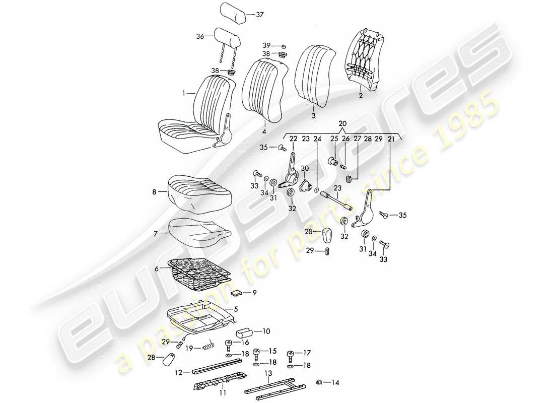 porsche 1965 (911/912) vordersitz - d >> - mj 1968 ersatzteildiagramm