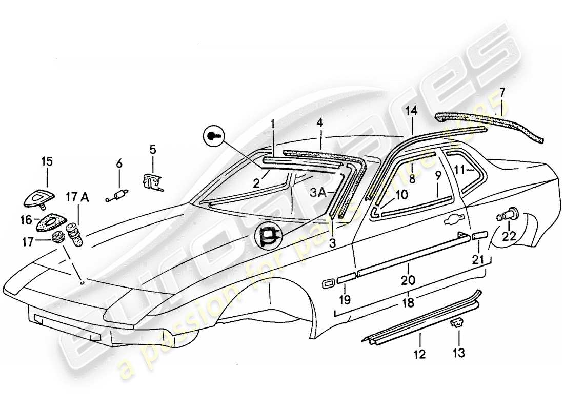 porsche 1982 (944) dekorativer rahmen ersatzteildiagramm