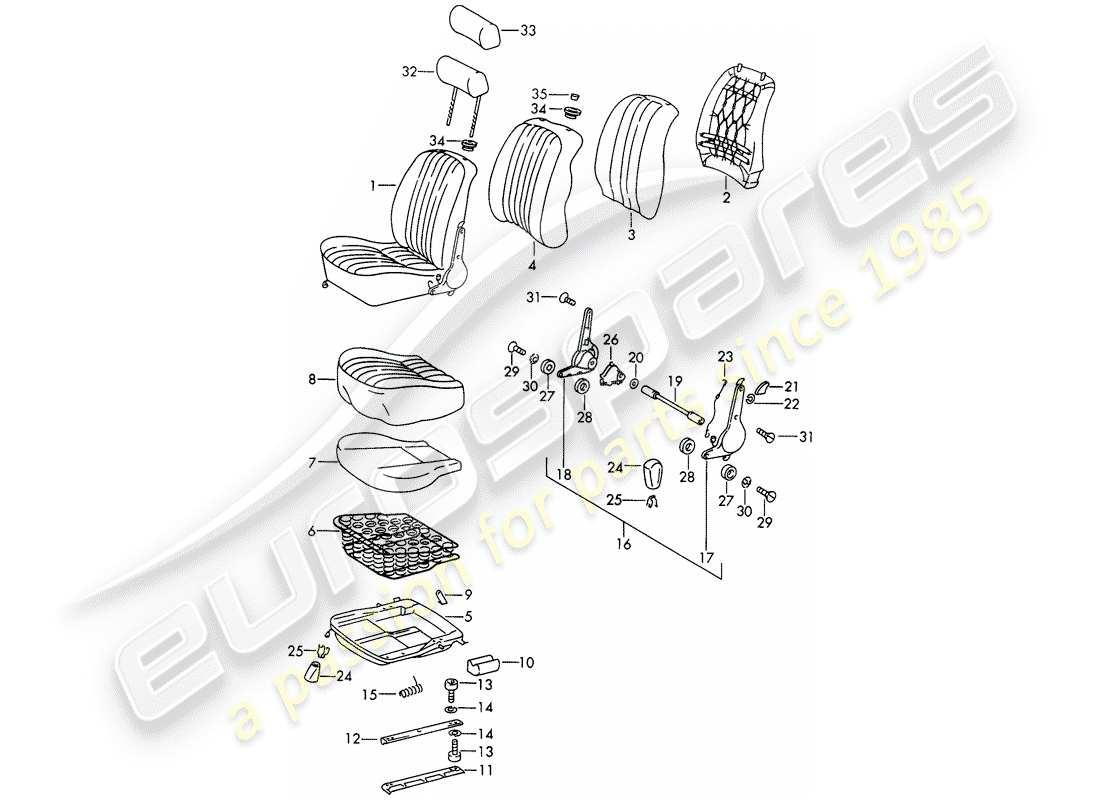 porsche 1968 (911/912) vordersitz - d - mj 1969>> ersatzteildiagramm