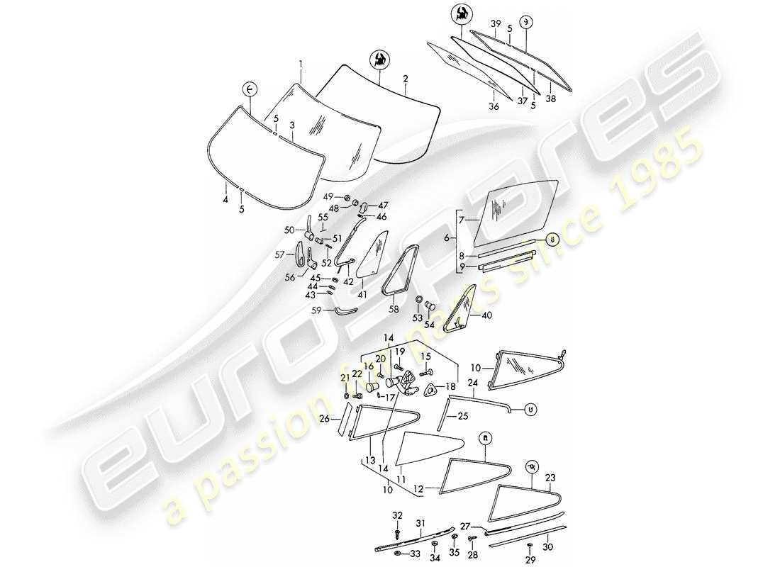 porsche 1968 (911/912) fensterverglasung - d >> - mj 1968 ersatzteilliste