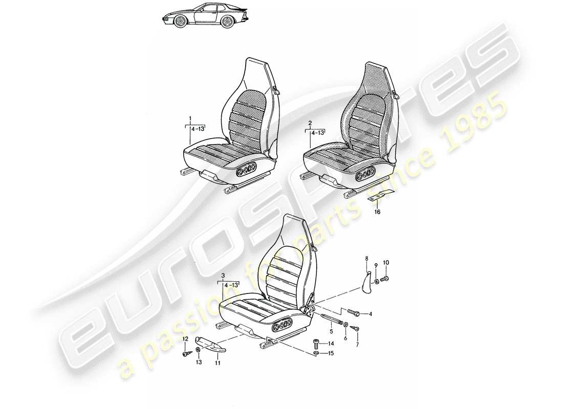 porsche 1987 (seats for 944/968/911/928) vordersitz - komplett - d >> - mj 1988 ersatzteildiagramm