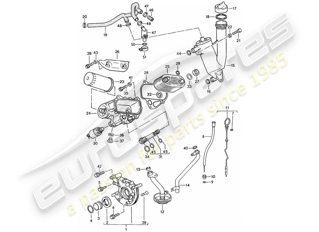 porsche 1991 (944) motorschmierung teilediagramm
