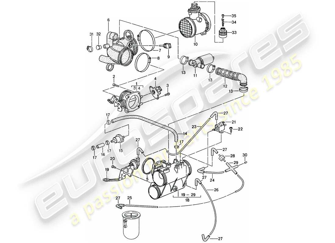 porsche 1998 (993) l-jetronic - klappendüse ersatzteildiagramm