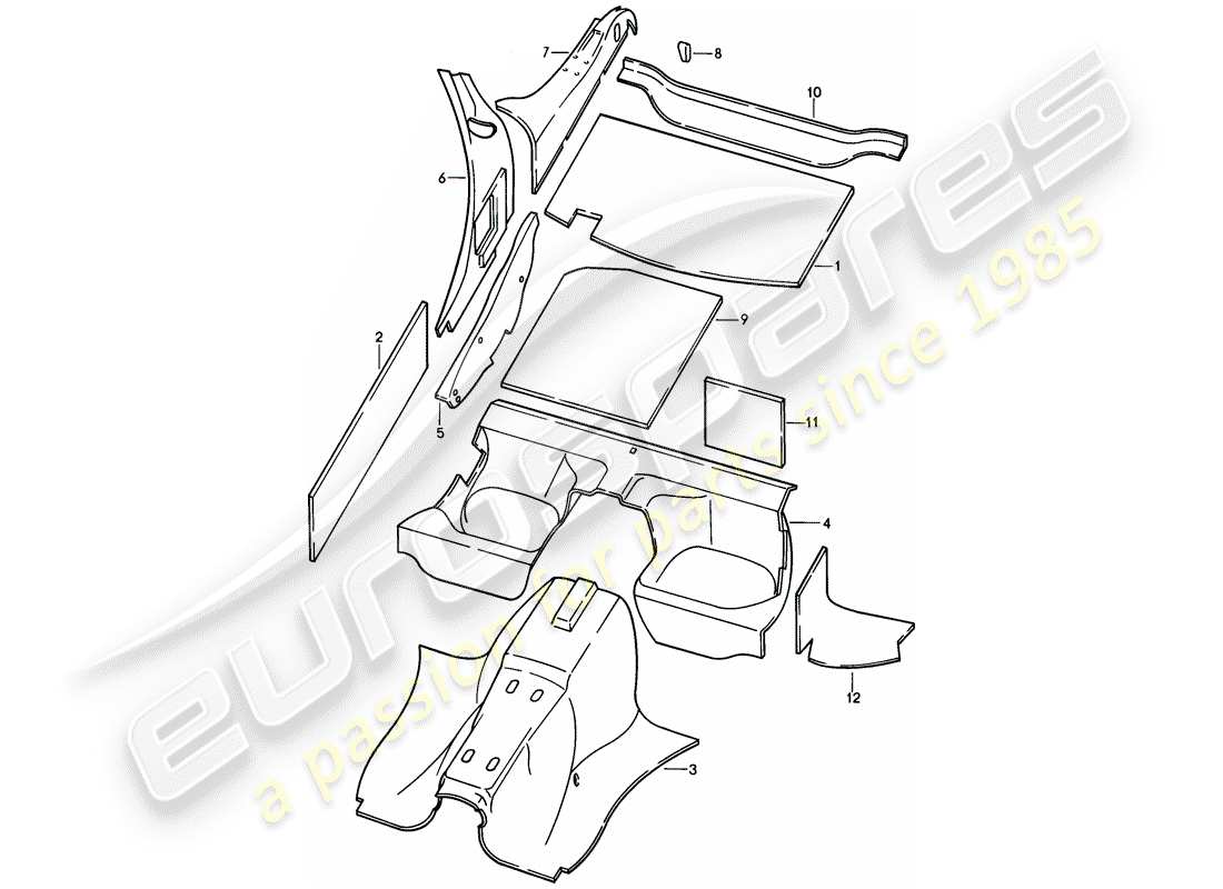porsche 1982 (928) karosserie - schallabsorbatoren ersatzteildiagramm