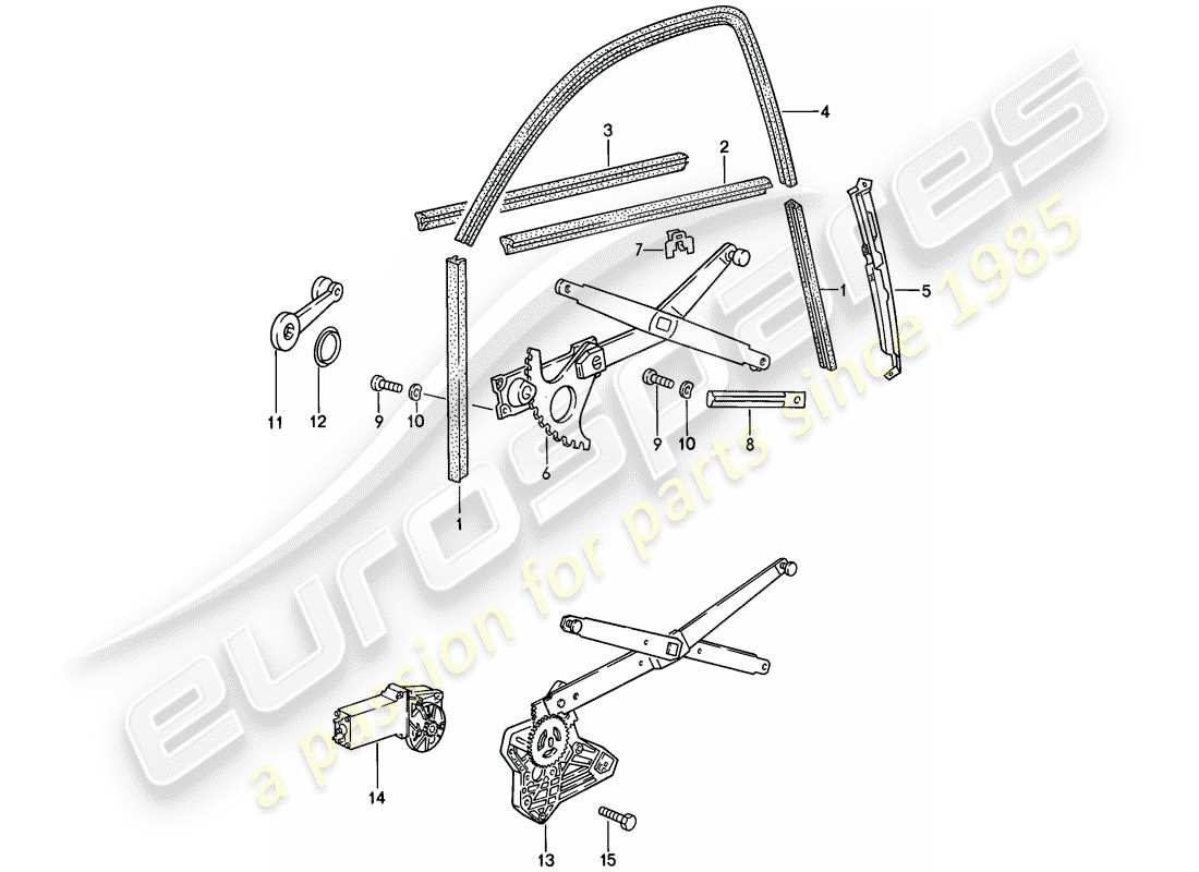 porsche 1988 (944) fensterheber - glaskanal ersatzteildiagramm