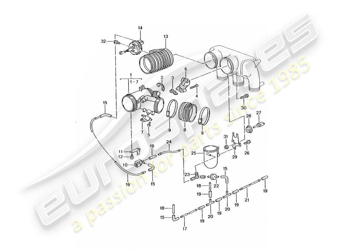 porsche 2002 (996 gt3) drosselklappengehäuse - teilediagramm