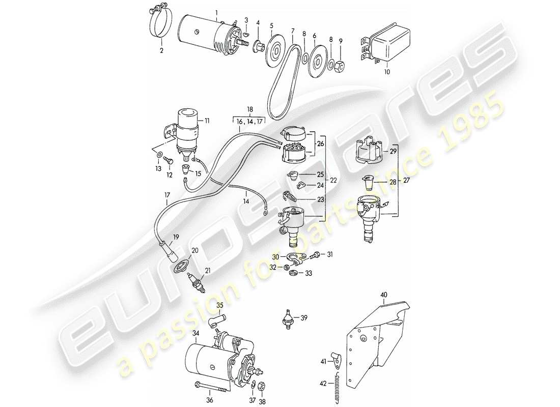 porsche 1950 (356/356a) elektrische ausrüstung - motor teilediagramm