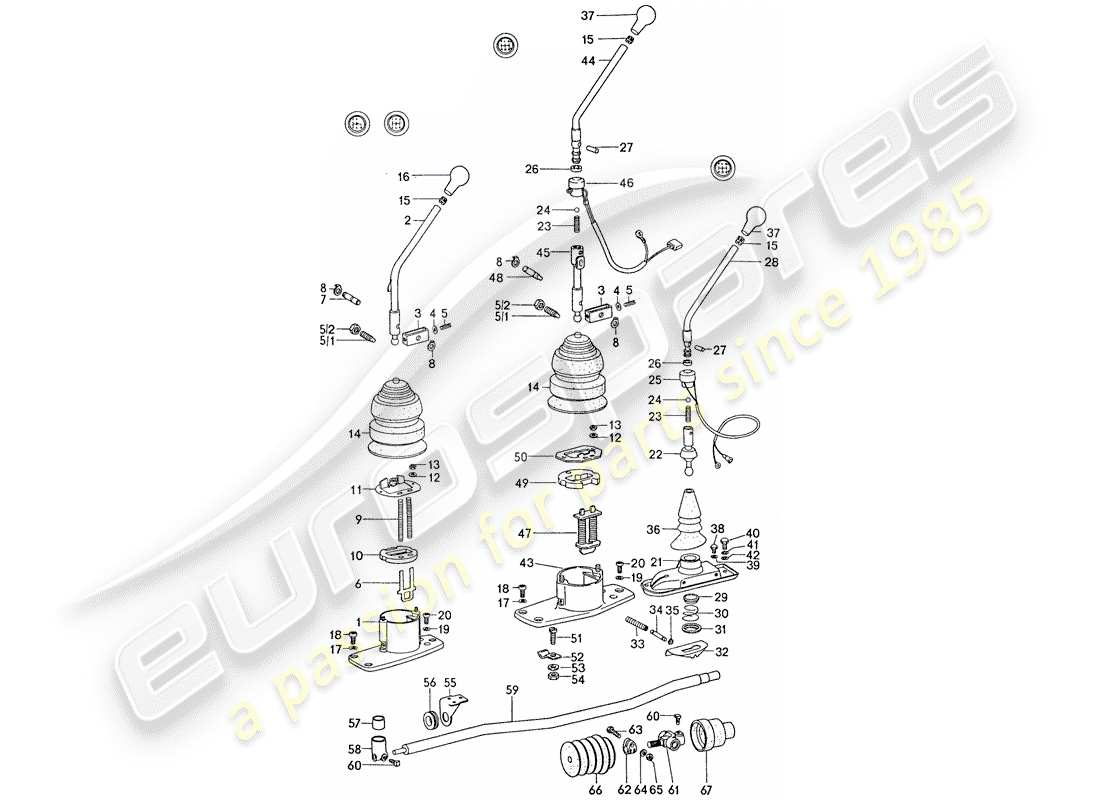 porsche 1974 (911) getriebesteuerung - teilediagramm