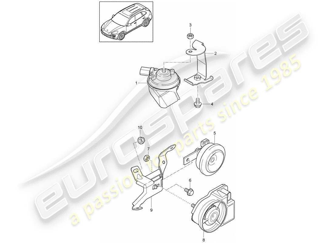 porsche 2012 (cayenne e2 92a) fanfare horn ersatzteildiagramm