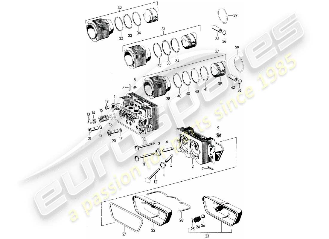 porsche 1954 (356/356a) zylinderkopf - zylinder mit kolben - m 22 001 >> - m 50 101 >> - m 33 901 >> - m 41 001 >> - m 60 001 >> - m 80 001 >> ersatzteildiagramm