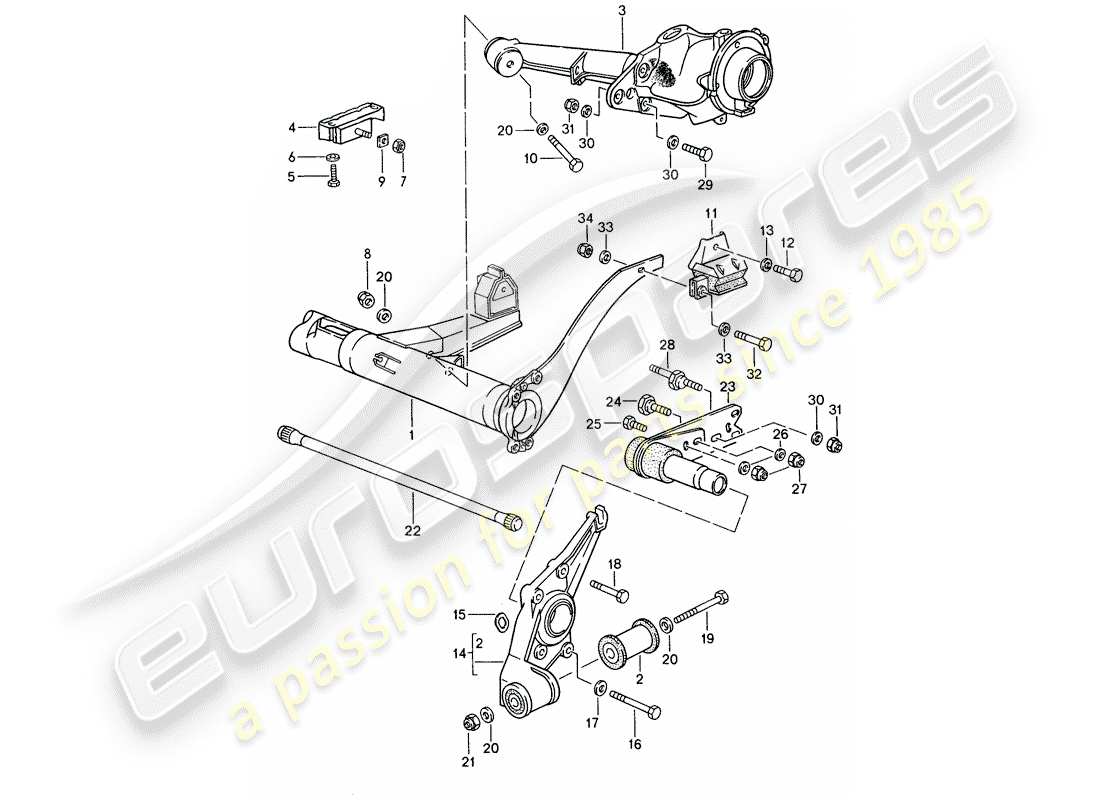 porsche 1995 (968) hinterachsträger - hinterachslenkung ersatzteildiagramm
