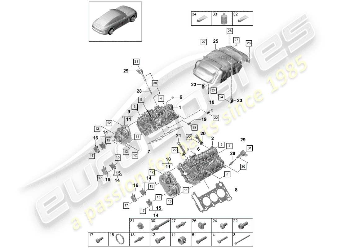 porsche 2020 (panamera 971-1) zylinderkopf teilediagramm