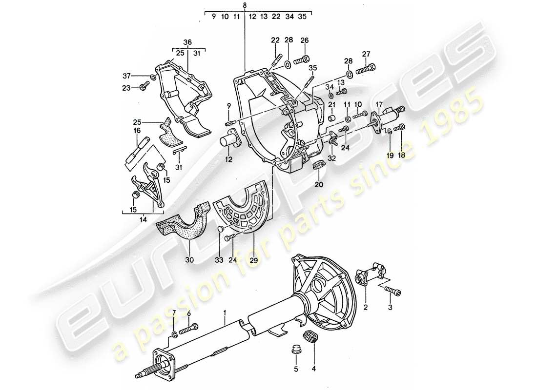 porsche 1995 (968) schaltgetriebe - zentralrohr ersatzteildiagramm