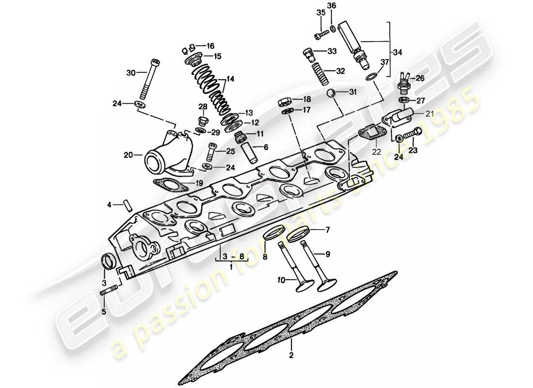 porsche 1986 (924s) zylinderkopf teilediagramm