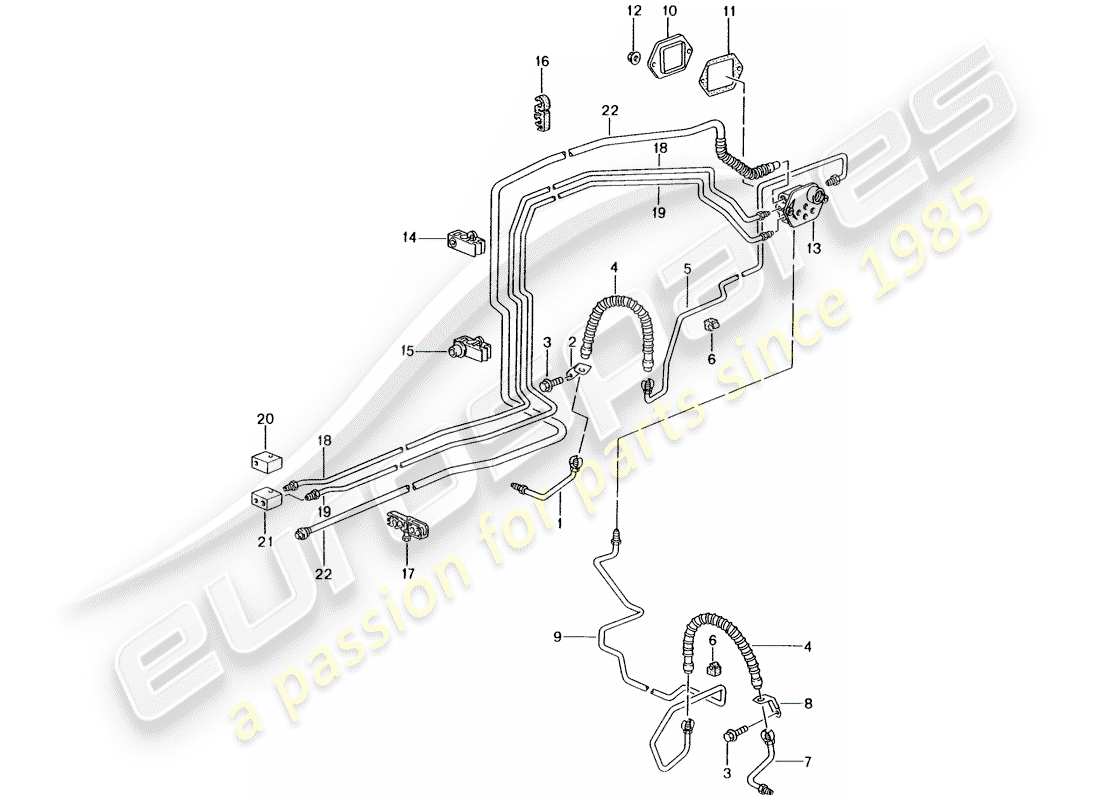 porsche 2001 (986 boxster) bremsleitung - vorderachse - unterboden - vakuumleitung ersatzteildiagramm