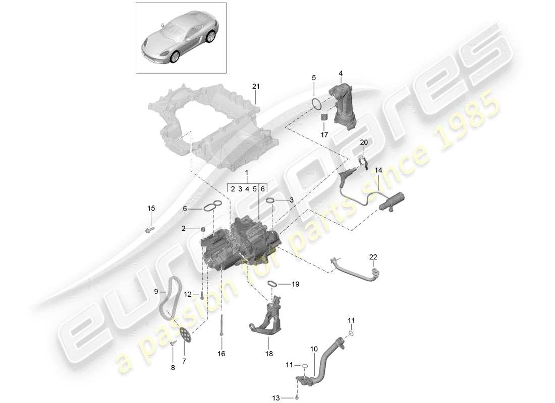 porsche 2017 (718 cayman) motor (öldruck/schmierung) teilediagramm
